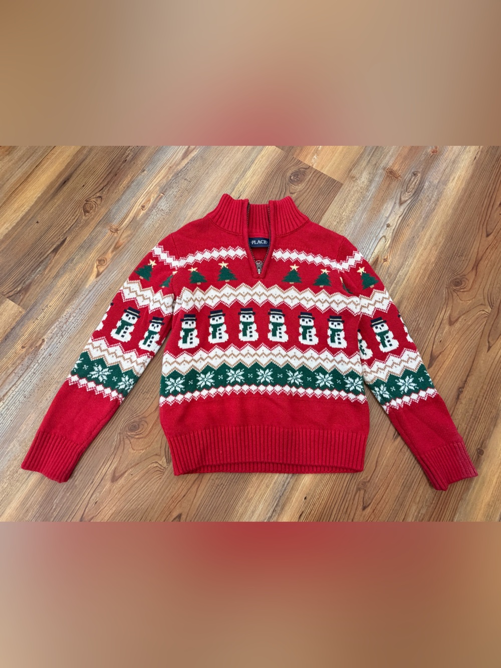 Place Red Holiday Zip Knit Sweater with Green Accents Size 5/6